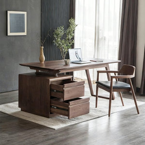 Warm Brown Solid Wood Rectangle Writing <b>Desk</b> Spacious Natural-Grain Work Surface Stable Computer <b>Desk</b> with 1-Year Warranty - Product Image 2