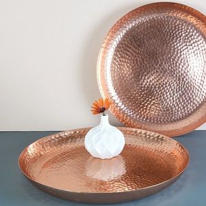 Metal Pure Copper Serving Tray Dining Table <b>Decorative</b> Metal Copper Tea Tray Embossed Design Border Rectangular - Product Image 2