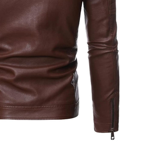 Chaqueta de cuero de piel de oveja con cuello levantado para hombre de alta calidad al por mayor tela de lona de Color marrón para Precio de invierno - Product Image 6