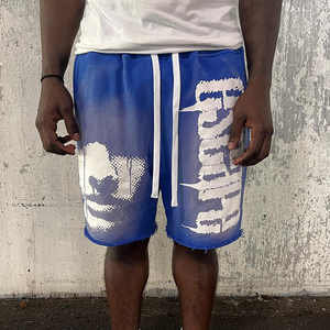 Short vintage personnalisé pour hommes, délavé à l'acide, 100% coton, taille haute, respirant, écran 3D, impression bouffante en mousse, aspect délavé au soleil - Product Image 4