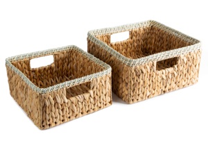 Hand Woven Water Hyacinth Storage <b>Shelf</b> Organizer <b>Baskets</b> with Handles Wicker Seagrass <b>Basket</b> Pantry Living Room Office Bathroom - Product Image 2