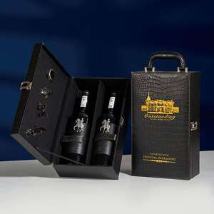 Cajas de regalo de vino de madera personalizadas, sets de vino individuales con cubierta de cuero, cajas de papel, cajas de regalo de vino elegantes, diseño de empaque con logotipo. - Product Image 6