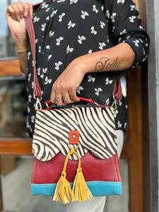 Nouveau élégant en cuir recyclé Stubby couleur sac à bandoulière de haute qualité cheveux sur Animal imprimé sac à main Multi cuir femmes sacs à bandoulière - Product Image 3