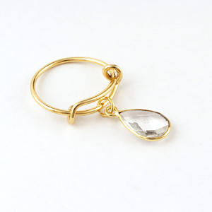 แหวนพลอยที่งดงามตรวจสอบตัดลูกแพร์แหวนควอตซ์ใสปรับได้ทองเหลืองสีเหลืองทองชุบตั้งแหวนซ้อน - Product Image 5