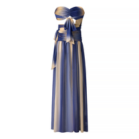 Robe longue d'été décontractée pour femmes, bleu et jaune, sans bretelles, dos évidé, plissée, longueur maxi, unie, teinte contrastée