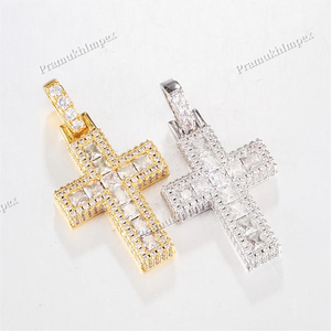 Antiguo resistente Cruz Moissanite colgante S925 plata esterlina totalmente helado Hip Hop colgante piedras redondas joyería para hombres mujeres - Product Image 2