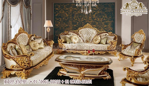 Juego de Sofás Antiguos de Estilo Real Dorado para Sala de Estar con Construcción de Madera de Teca, Diseño Moderno, Tamaño y Color Personalizables - Product Image 3