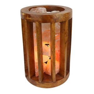 Belle lampe au sel naturel de l'Himalaya artisanal de nouveau style avec panier en bois Superbe artisanat naturel fabriqué - Product Image 1