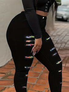 Nouveau femmes grande taille taille haute gris crayon jean pour femmes extensible Slim Fit maman jean pleine longueur maigre Denim pantalon pour dame - Product Image 6