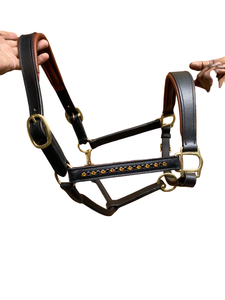 สายจูงม้าหนังควายอินเดียคุณภาพสูง บุนุ่ม ประดับคริสตัลรูปดอกกุหลาบ  แบบอานม้าออสเตรเลีย สวมใส่สบาย ทนทาน - Product Image 3