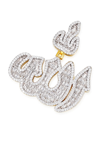 Arabic Allah Religious Baguette Moissanite Pendant 14K Gold & Rhodium Plated <b>Gift</b> for Muslims - Product Image 2