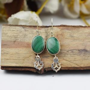 Boho Style 925 Sterling Silver Malachite Gemstone Boucles d'oreilles Bijoux Boucles d'oreilles faites à la main Bijoux pour femmes Cadeau de mariage pour elle - Product Image 4