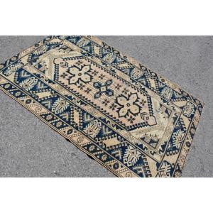 Alfombra Turca con Diseño de Ikat Azul Vintage, 3.9x6.1 pies (120x185 cm) - Product Image 4