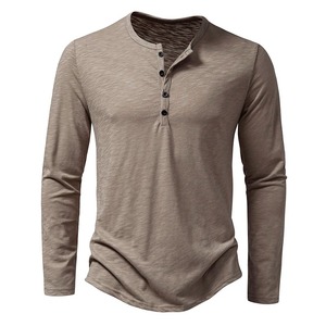 Autumn New High-End Men's Cotton Button <b>Henley</b> Neck T-<b>shirts</b> Fashion Solid Color Long Sleeve T <b>Shirt</b> Casual Button Top Tees - Product Image 1