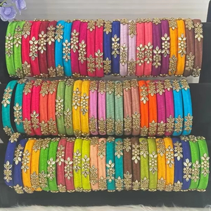 Đá lụa chủ đề Bangles phụ nữ truyền thống kundan Bangles pakistani đám cưới pooja Mehndi Đảng ủng hộ đồ trang sức Ấn Độ Bộ quà tặng - Product Image 1