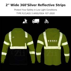 Hi Vis Yellow Black Work Hoodie Worker Reflective Fluorescente Safety Class 3 Reflective Thermal Hoodie con bolsillos en el pecho - Product Image 5