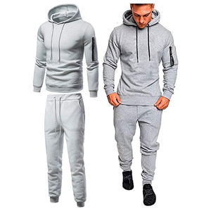 Survêtements d'hiver unisexes et décontractés de coupe régulière à capuche en molleton solide et respirant, ensemble de vêtements de sport et de jogging, 2 pièces - Product Image 1