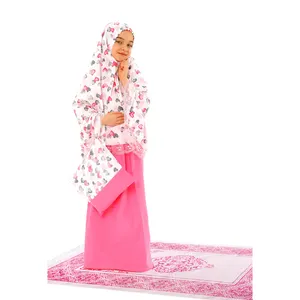 Wholesale Modest Three-Piece Prayer Dress Set for Muslim Girls Pink and White Muslim Children's Clothing Prayer Clothes for Kids