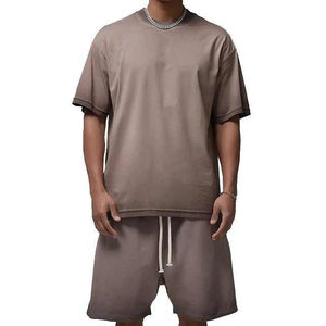 Ensemble de shorts pour hommes Streetwear délavés à l'acide, poids lourd, ample, 100% coton, pantalon court décontracté et ensemble de t-shirts délavés à l'acide - Product Image 6