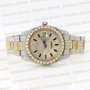 Calidad superior Totalmente helado Dos tonos D VVS Moissanite Diamond Fecha automática Acero inoxidable Movimiento automático Reloj de diamantes para hombres - Product Image 2