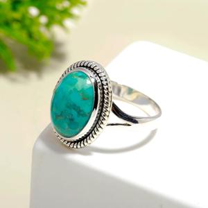 Anillo de fantasía hecho a mano Unisex al por mayor, joyería de moda de plata esterlina turquesa de corte ovalado único para él y ella, grandes fiestas - Product Image 2