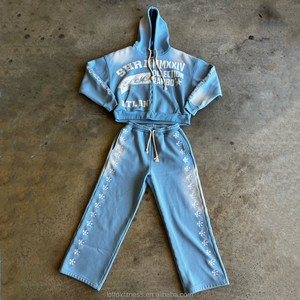 Fabricante apliques parche pesado algodón francés Terry ácido lavado recortado cremallera chaqueta Streetwear pantalones de chándal chándales - Product Image 2