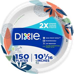 Platos de Papel Grandes Dixie, 10 Pulgadas, 150 Unidades, 2 Veces Más Resistentes, Aptos para Microondas, Resistentes a las Fugas, Resistentes a los Cortes - Product Image 1