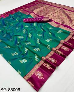 Sari de Seda Banarasi Suave de Primera Calidad con Borde de Satén Tejido para la Temporada de Bodas, Estilo Étnico con Estampado Digital - Product Image 3