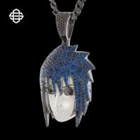 Pendentif Tête de Personnage Anime Certifié de Haute Qualité en Argent 925 Plaqué, Cheveux Bleus Pointus, Micro-Pavé Moissanite, Style Hip Hop pour Homme