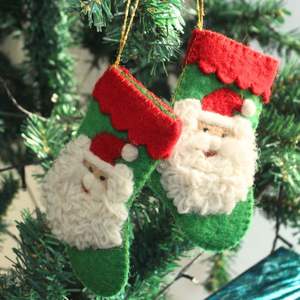 <b>Personalized</b> Handmade Eco-Friendly Green Traditional Wool Felt <b>Stockings</b> for <b>Christmas</b> Holidays Custom Design Santa <b>Stockings</b> - Product Image 6