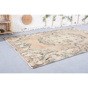 พรมตุรกีวินเทจขนาดใหญ่ 5.9 x 8.7 ฟุต ลายปะติดสีเบจเขียวคลาสสิก ทำจากวัสดุขนสัตว์ ยางพารา เป็นมิตรกับสิ่งแวดล้อม ขนปานกลาง - Product Image 3