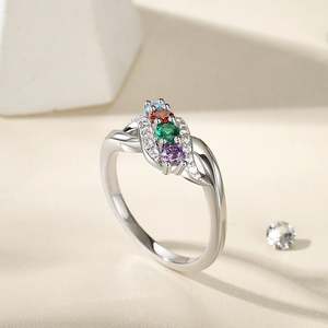 Jeulia Family Birthstone Swirl Cluster <b>Ring</b> in Sterling <b>Silver</b> for Anniversary - Product Image 6