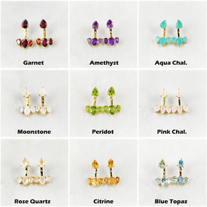 Pendientes de Labradorita Natural con Forma de Pera |   Pendientes de Botón con Piedra de Nacimiento Chapados en Oro para Mujer - Product Image 5