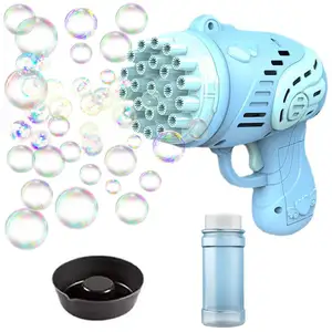 Pistol gelembung elektrik 23 lubang, mainan sabun elektrik dengan musik dan lampu, pistol gelembung tiup air untuk anak-anak