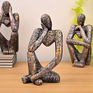 Copper <b>Thinking</b> Trios Sculpture Set Art Deco Style Metal & Resin Handicraft for Office & Living Room Home Decoration - Product Image 3