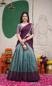 Lehenga Sari de Seda para Mujer con Blusa Bordada, Ropa Tradicional Étnica - Product Image 2