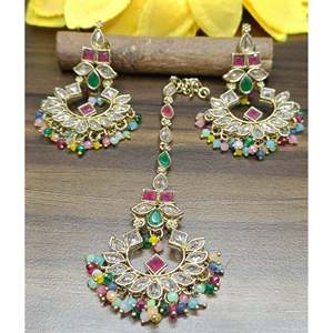 Polki Mehandi <b>Ruby</b> Bridal Earrings with 24K Gold Plate-Luxury Wedding Jewelry Set - Product Image 5