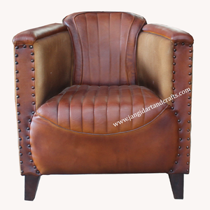 Home Living Room Furniture Manufacturer and Supplier India Distressed Genuine Cow Leather Upholstered Seat and <b>Head</b> Lounge Sofa - Product Image 6