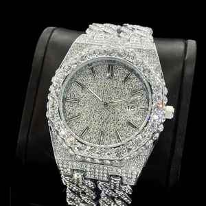 Elegante reloj de cuarzo con diamantes de laboratorio para hombre, lujo, helado, brillante, 925, banda plateada, esfera analógica, cristal, estilo Hip Hop antiguo, encanto - Product Image 2