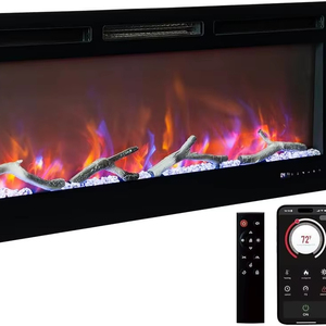 Chimenea Eléctrica Inteligente de Pared de 50 Pulgadas con WiFi y Alexa, 12 Llamas, Calentador de 1500W, Color Negro - Product Image 1