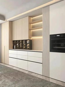 Mueble de Almacenamiento de Madera Personalizado para Comedor, Armarios Modernos de Piso a Techo, Vitrina Vertical con Puertas, Iluminación Integrada, Organización sin Tiradores - Product Image 2