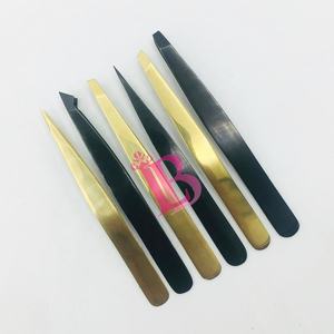 Pinzas para Cejas Recién Llegadas, de Acero Inoxidable, Sostenibles, con Punta Dorada, Pinzas Negras, Logotipo Personalizado Gratuito - Product Image 6