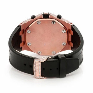 Montre Moissanite en or rose chronographe de luxe pour homme avec bracelet en caoutchouc VVS Diamond Tester Pass Full Pave Wristwatch - Product Image 5