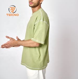 Venta al por mayor logotipo personalizado 100% algodón hombro caído camisetas de gran tamaño de alta calidad de peso ligero de los hombres de verano Casual desgaste largo - Product Image 3
