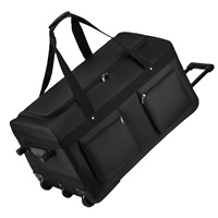 Sac de voyage pliable à roulettes en tissu imperméable noir avec poignée télescopique, sac de voyage grande capacité, bagage à roulettes