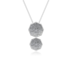 Pendentif en argent sterling 925, pierre précieuse météorite, forme octogonale, serti clos, chaîne en câble, finition haut de gamme, luxe, mode, fait main - Product Image 1