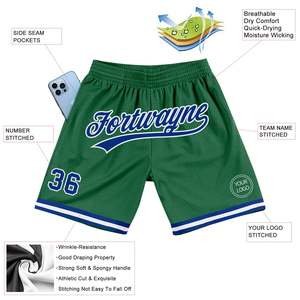 Pantalones cortos personalizados Kelly Green Royal-White Throwback Basketball Shorts Sportswear ommiz industry - Product Image 2