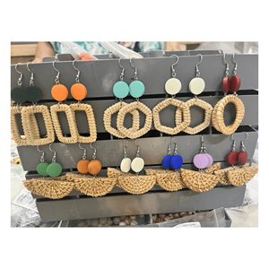 Pendientes de ratán ecológicos 99GD, pendientes bohemios hechos a mano, pendientes circulares de ratán, joyería de moda para vacaciones - Product Image 3