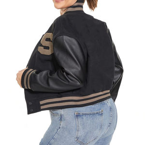 Vestes universitaires personnalisées pour femmes Vêtements Streetwear à la mode Veste pour femmes à manches en cuir véritable patchwork chenille personnalisée - Product Image 3