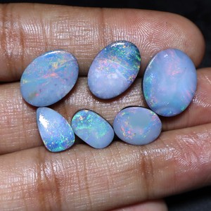 Australian Opal Doublet Cabochon 6-Piece Multi <b>Fire</b> Opal Smooth Cut Natural Silver Loose Gemstones Handmade High Quality - Product Image 1